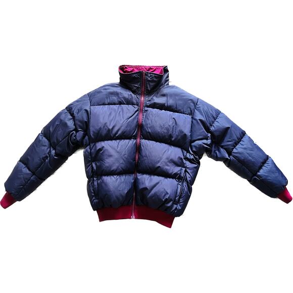 Vintage Men's Jacket Columbia Down Puffer Reversible Large Purple Pink - Picture 2 of 7